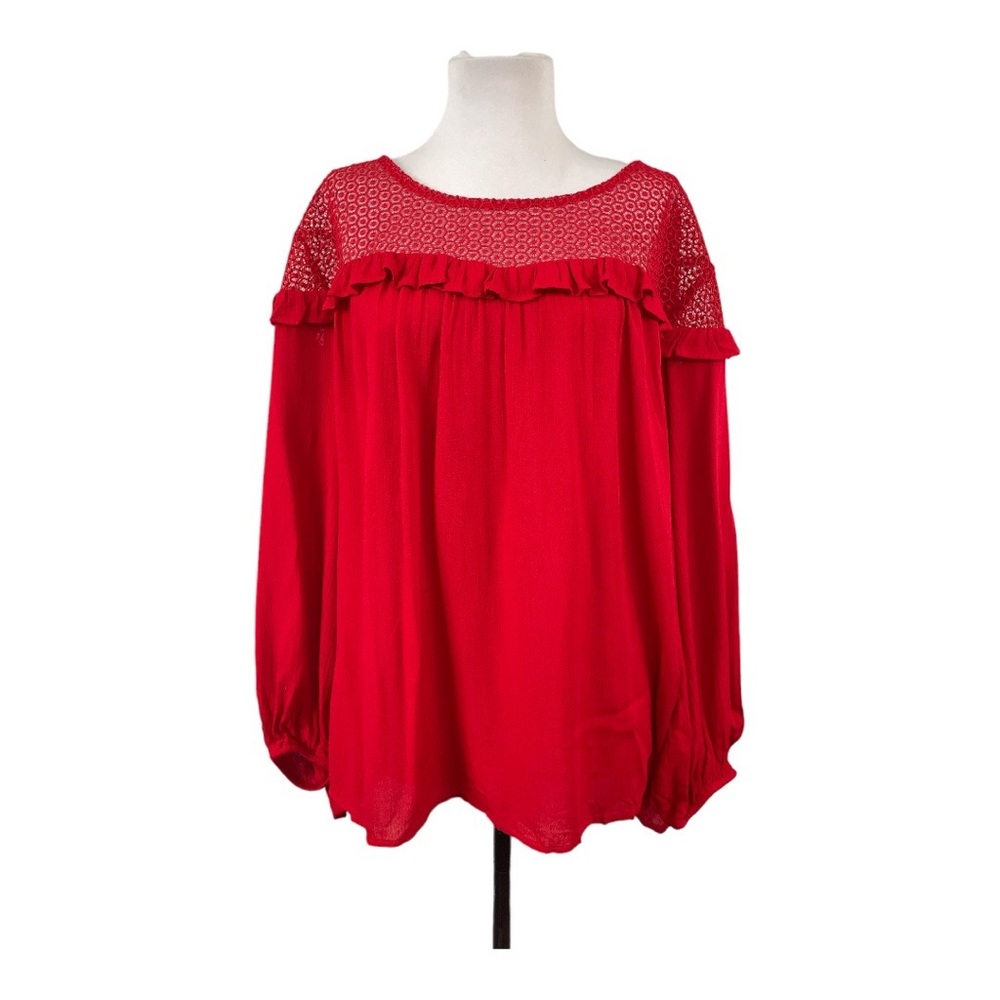 Est 1946 NEW Women's Plus Size 22W 24W Blouse Red Lace Ruffle 3/4 Sleeves Rayon